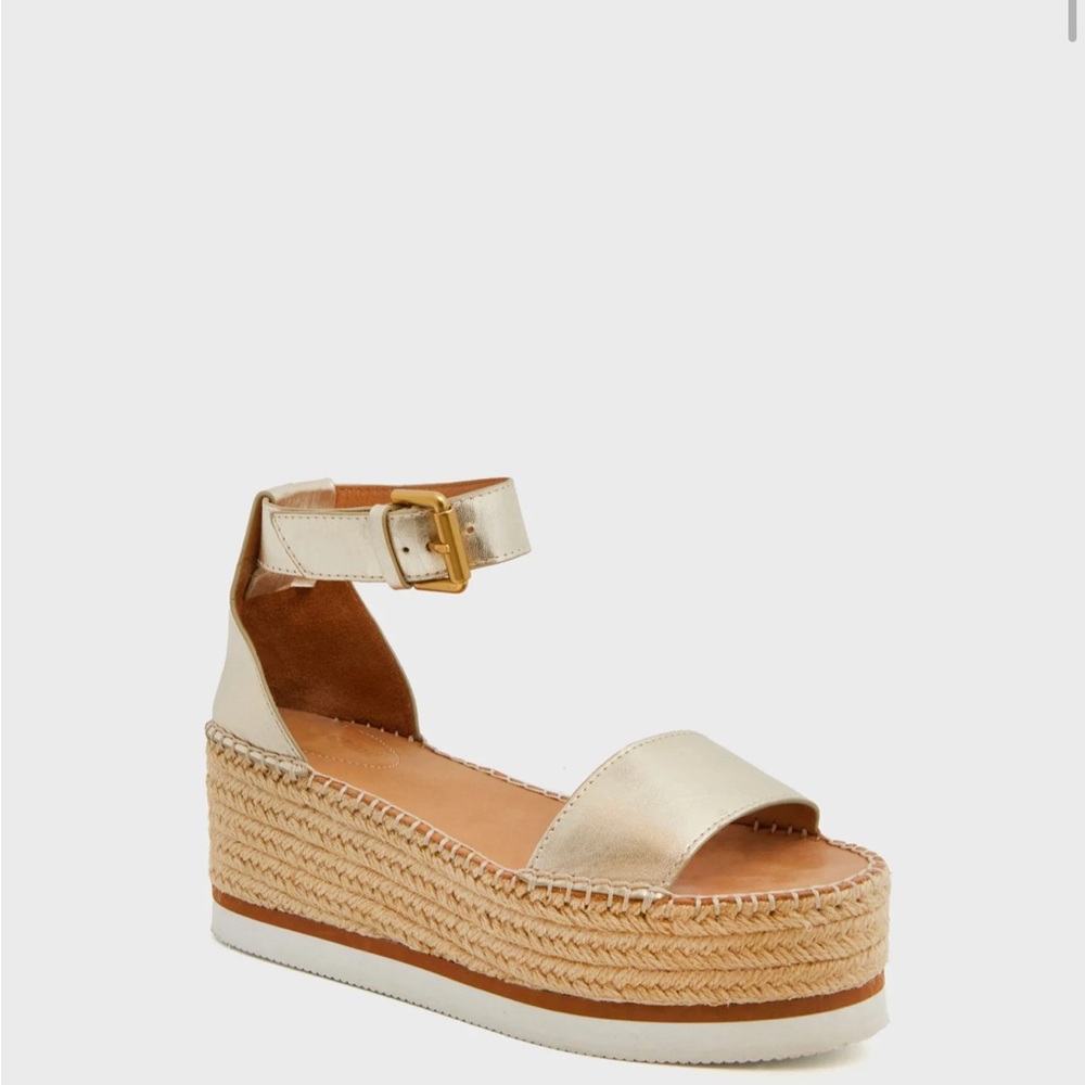 SEE BY CHLOE GLYN PLATFORM SANDAL GOLD SIZE 38 NEW.